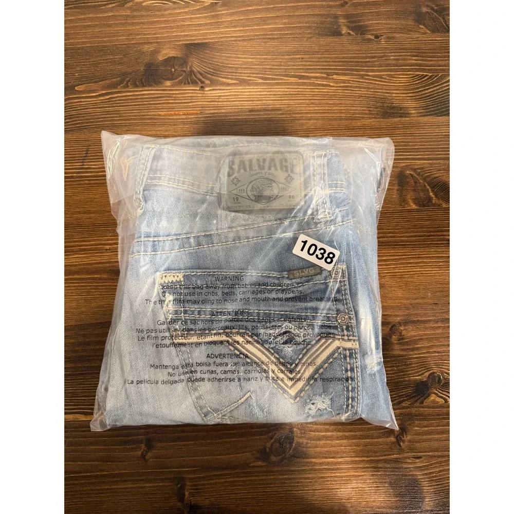 Salvage Mayhem Straight Jeans Men's 31L Blue Denim Stretch Distressed 5‎ Pocket